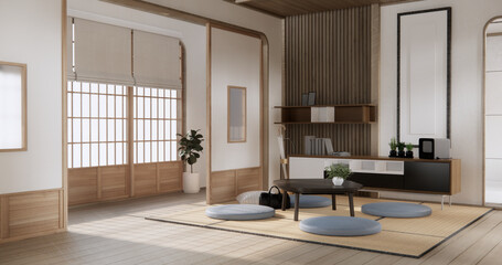 japan low table and pillow in modern living room colorful style.