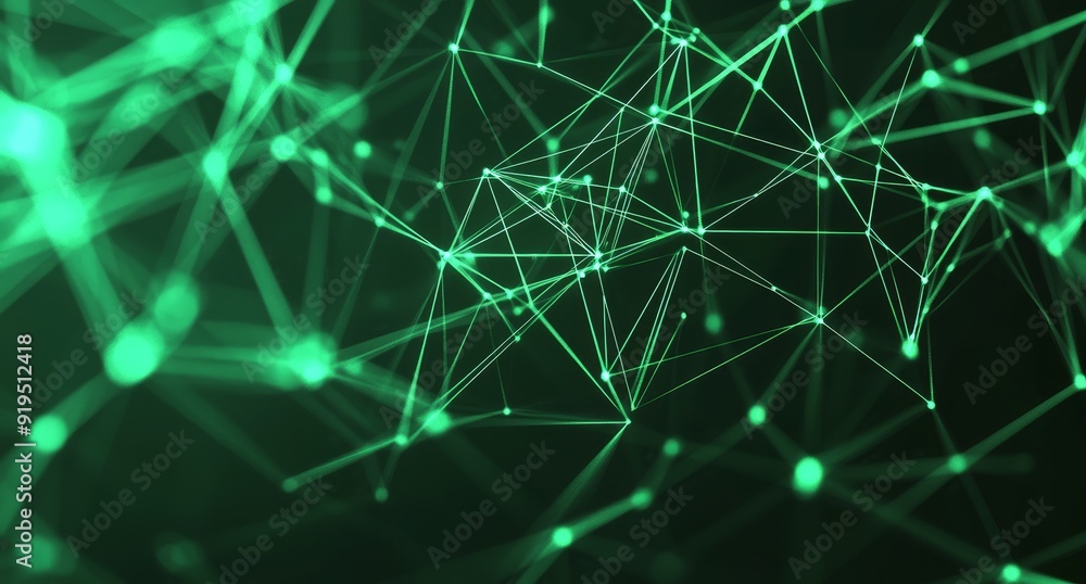 Poster graphic background of dark green abstract network grid with particles connected. sci-fi digital tech