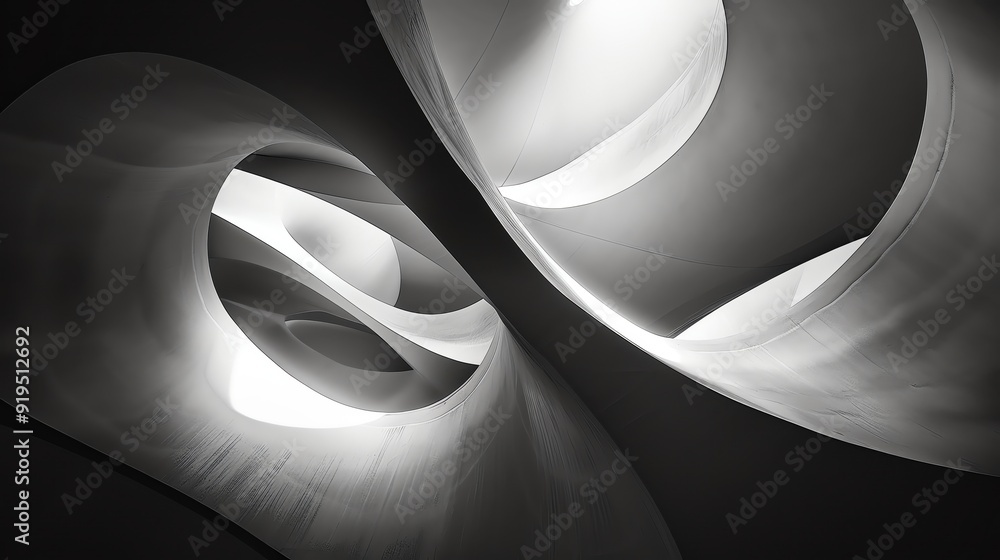 Poster abstract geometric shapes with soft light creating a mesmerizing visual experience in a minimalist s