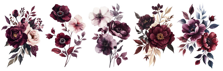 Vintage watercolor flowers set. 