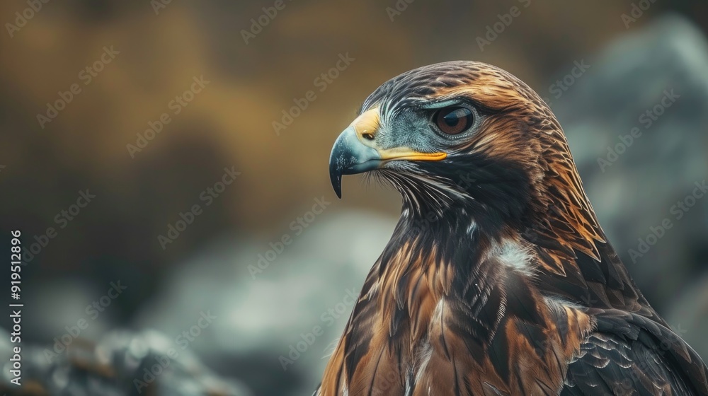 Poster close up portrait of a hawk or eagle with empty space for text