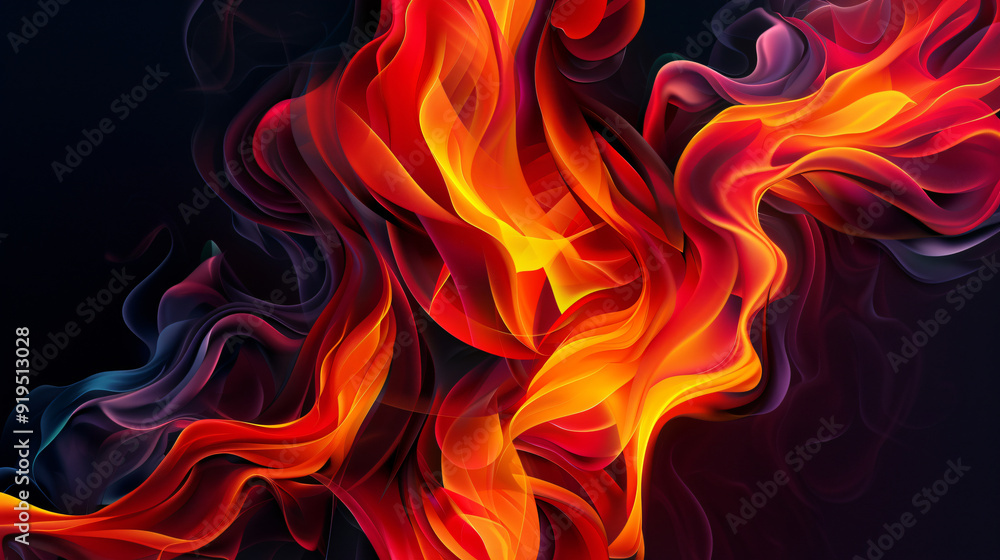 Leinwandbilder abstract red and orange waves are flowing on a dark background, creating a sense of energy and movem