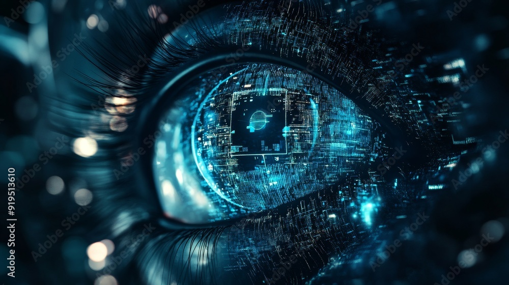 Poster data network and cyber security technology background for a future digital eye