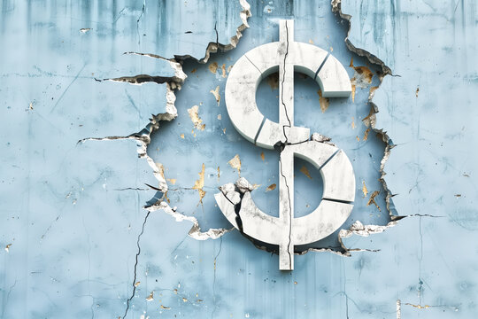 Cracked Wall with Dollar Symbol - Financial Crisis Concept, Economic Impact, and Business Challenges Representation