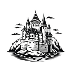 Obraz premium Church or castle in the mountains
