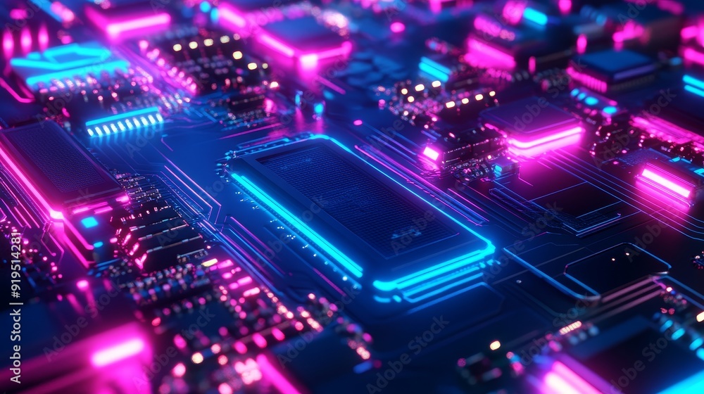 Poster connectivity is symbolized by a circuit board with neon lights in red and blue.