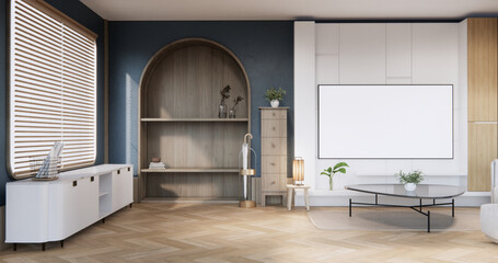 Wall shelf design on living room wooden contemporary style.