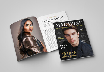 Fashion Magazine Spread and Cover Mockup