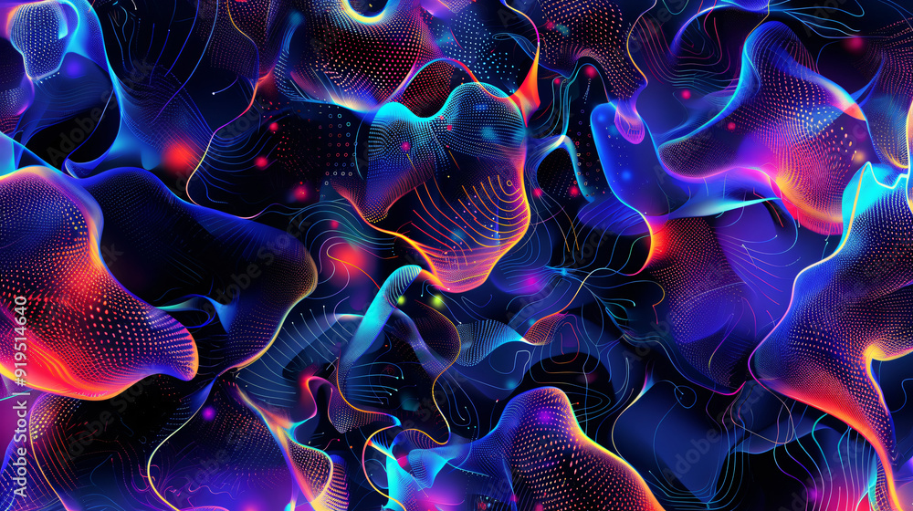 Poster colorful wavy pattern with dots and lines on abstract background, perfect for modern technology, big