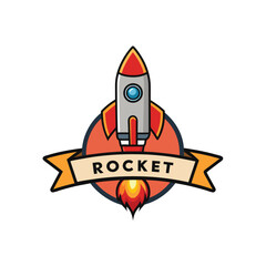 Rocket missile launch with fire flame logo icon vector with text rocket design