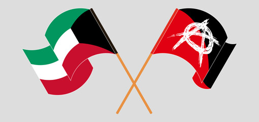 Crossed and waving flags of Kuwait and Anarchy