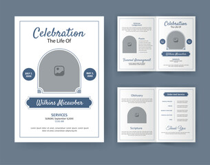 Funeral  Template for Memorial Program. Minimalist Bifold Brochure Design Layout.
