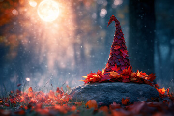 Obraz premium autumn leaf witch hat on rock