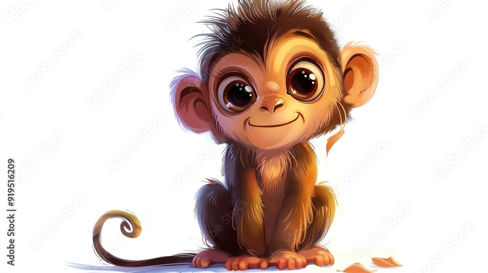 Wall mural adorable cartoon monkey with big eyes