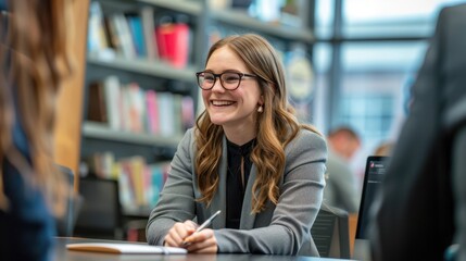 The smiling woman in office
