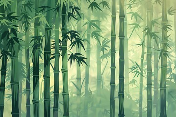 Bamboo forest, earthy tones, flat design, minimalistic shapes