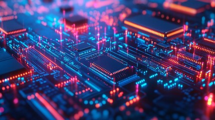 Obraz premium Circuit boards with blue and purple technology