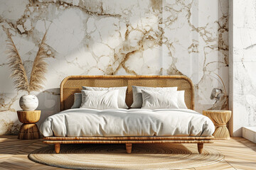 Bed with pillows, luxury hotel room 