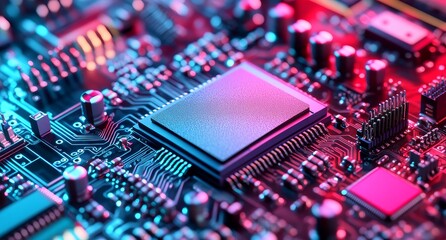 Obraz premium Circuit board with processor against an abstract technology background