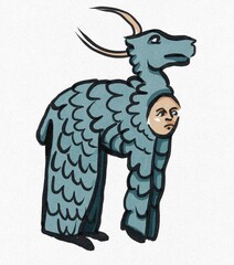 blue illustration medieval manuscript costume deer antlers