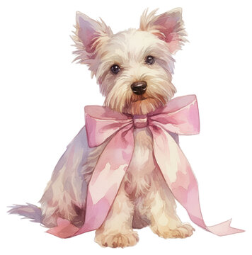 PNG Adorable dog with pink bow