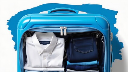 packed suitcase and travel essentials, summer holiday, coronavirus and new normal concept.