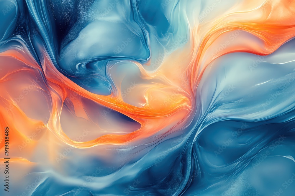 Poster a vibrant abstract swirl of blue and orange tones, creating a dynamic flow of color and movement, pe