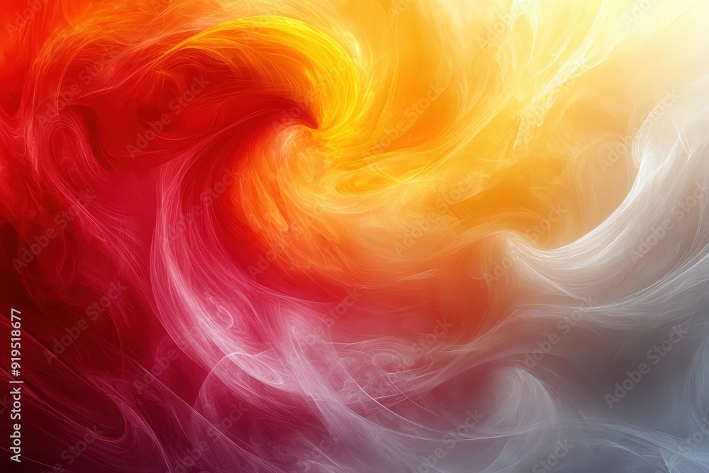 Poster a vibrant abstract swirl of colors, blending warm reds and yellows with cool hints of gray, creating
