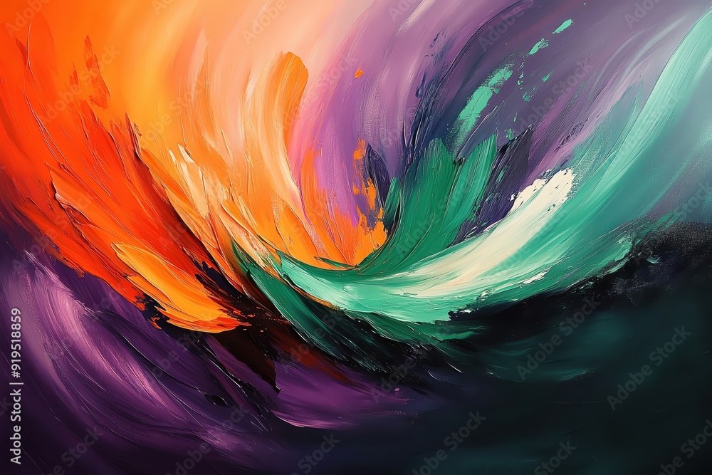 Poster a vibrant abstract swirl of colors, showcasing dynamic movement and emotion in a beautiful blend of 