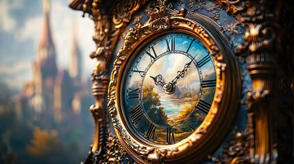 Fototapeta premium a clock with beautiful paintings inside the clock 
