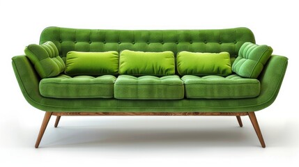 Green sofa isolated on white background with clipping path