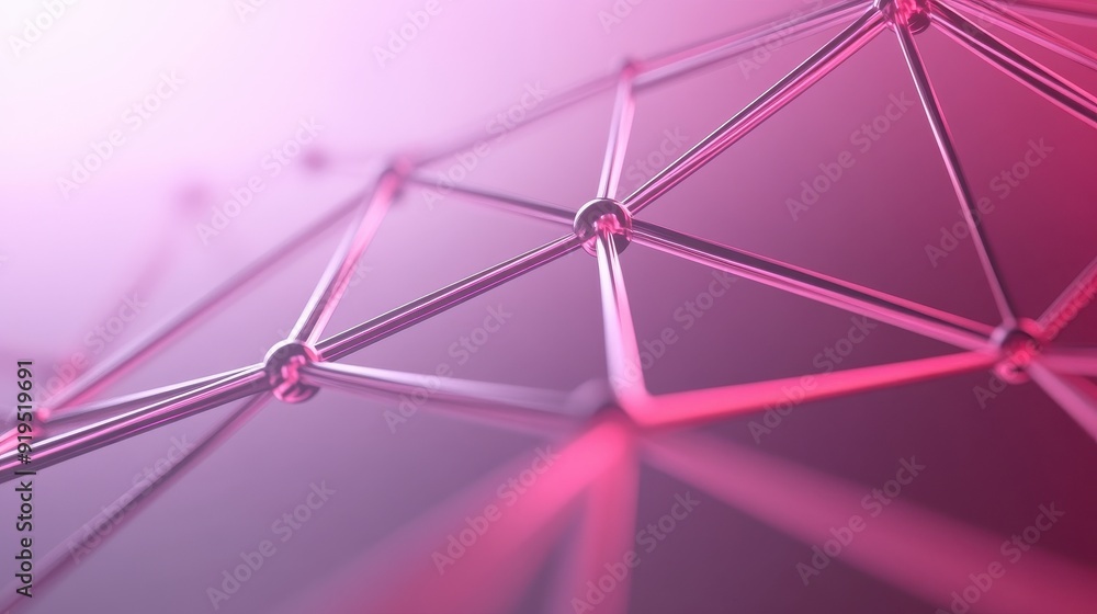 Poster a pink background with a web of lines and spheres