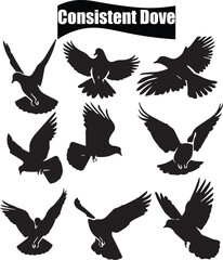 Obraz premium Dove Dark Silhouette Shapes Vector Set