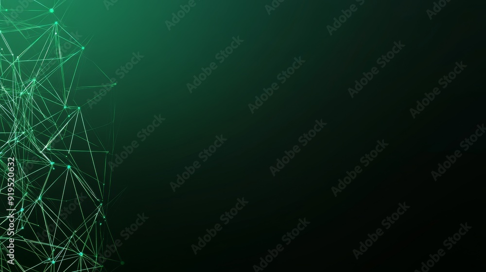 Poster abstract green background with moving lines and dots. concept of big data, technology, and science. 