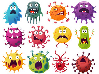 Set of cute funny character of virus, bacteria. Cartoon character illustration Isolated on white background