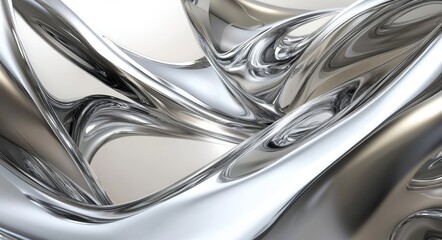 Fototapeta premium Abstract art 3D background with curved wavy smooth surfaces and glossy silver metallic parts made from matte black plastic