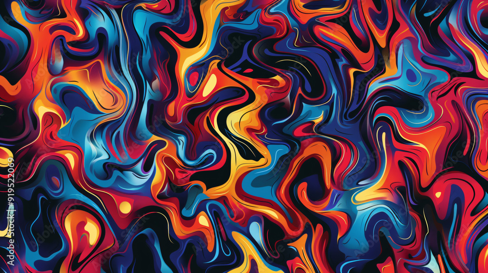Poster psychedelic pattern created by colorful swirls on an abstract background