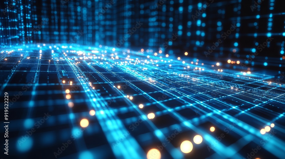 Poster background with glowing particles. concept of data transfer in cyberspace. 3d visualization of big d