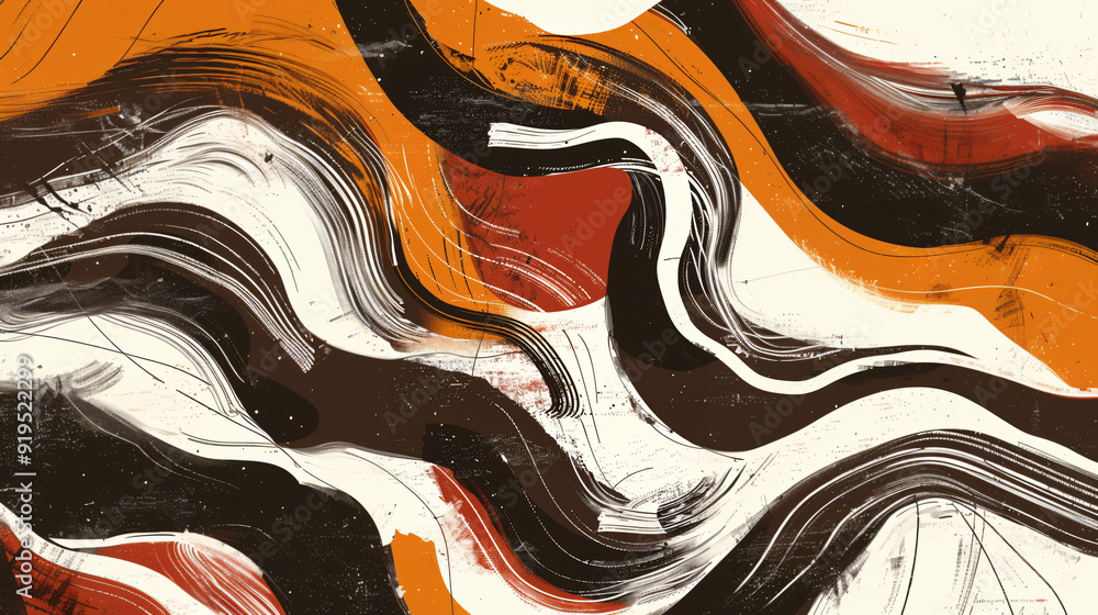 Poster Modern and vibrant abstract artwork with flowing lines and a hint of grunge aesthetic