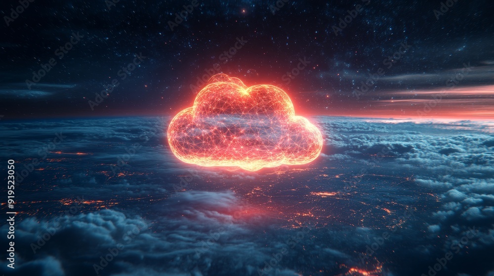 Poster the concept shows the use of cloud computing, with a major cloud icon in the center with internal co