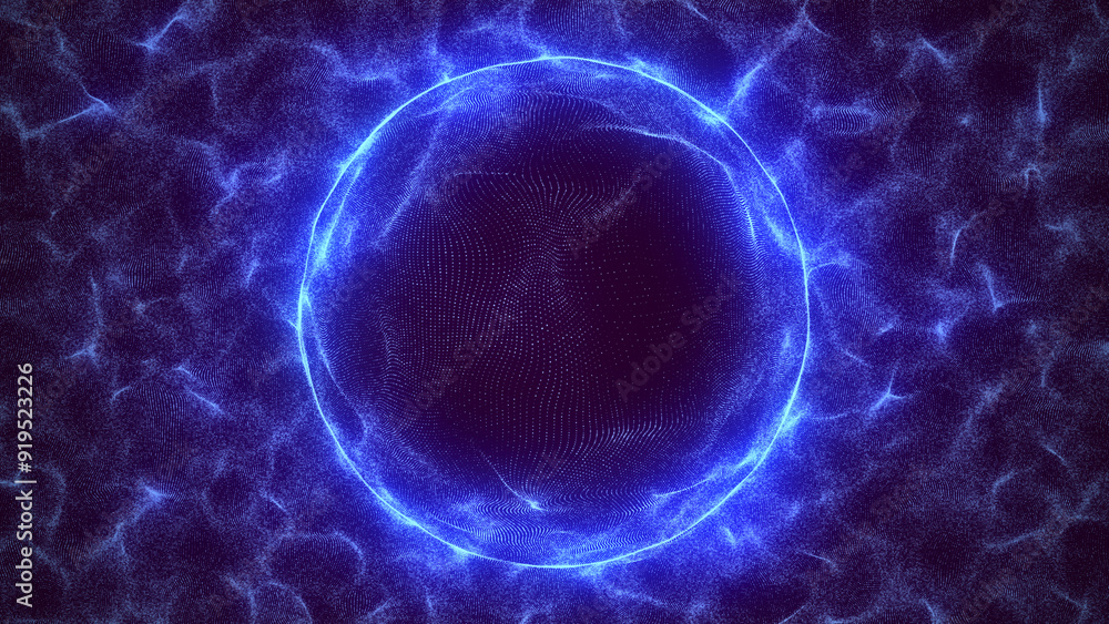 Fototapete Abstract color sphere with connecting dots. Wireframe technology sphere of particles. Big data visualization. 3d rendering.