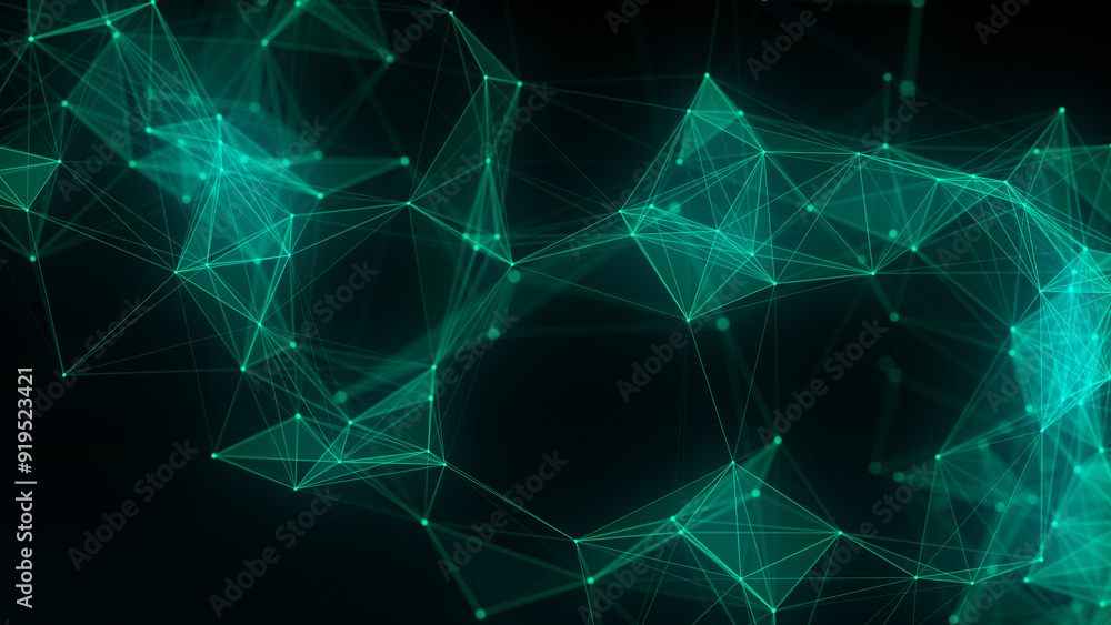 Poster Network connection structure. Green science background. Abstract digital background. Big data visualization. 3d rendering.