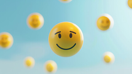 Fototapeta premium A bunch of yellow smiley faces are floating in the air