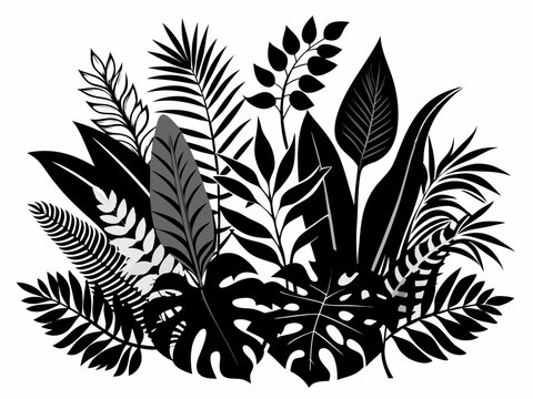 black and white tropical leaves arrangement clip art preview