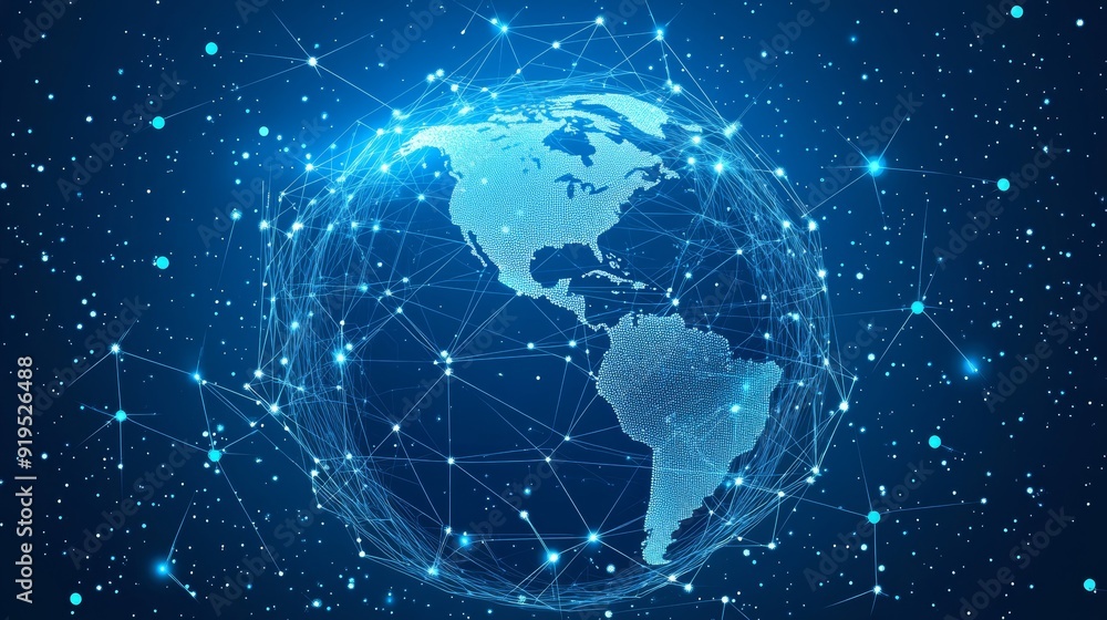 Aufkleber future blockchain technology hud background with world globe and blockchain polygon peer-to-peer net