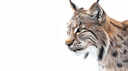 Obraz premium Portrait of Eurasian lynx against white backdrop