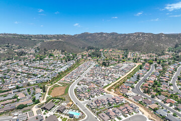 Aerial view of middle class community big houses, Escondido, South California, USA.