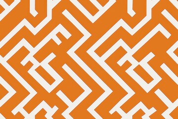 Abstract maze pattern in white lines on an orange background for modern design applications