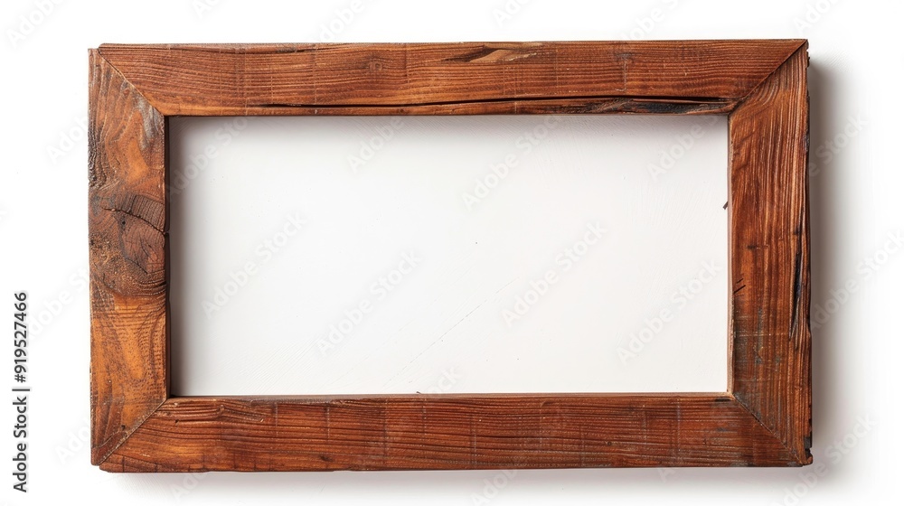 Aufkleber rectangular wooden photo frame with empty white space isolated on white