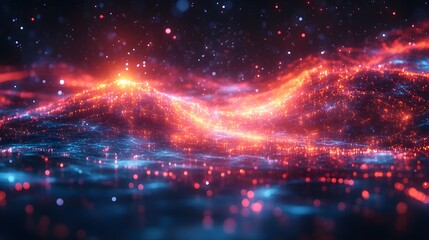 Abstract network of data exchange with AI and robotics, illustrating the convergence of artificial intelligence and business technology in a dynamic digital environment.